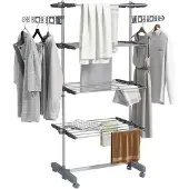 HOMCOM Wasdroogrek, inklapbaar, met zijvleugels, voor binnen- en buitengebruik, 142 x 55 x 172 cm, 4 niveaus, grijs