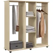 HOMCOM Kledingrek op wielen - Spaanplaat - 120x40x128cm - Natuurlijk hout