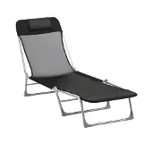 Outsunny Ligstoel - Stof - 182x56x28cm - Zwart
