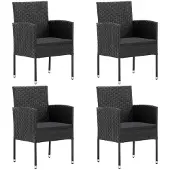 vidaXL Tuinstoelen 4 st met zwarte kussens poly rattan zwart