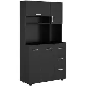 HOMCOM Keukenvoorraadkast - Hout - 89x39,5x168cm - Zwart