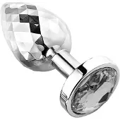 PLGZ - Diamond Facets Anaal Plug - Zilver met Transparante Siersteen