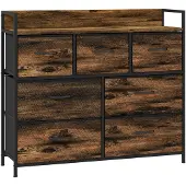 HOMCOM -Kommode-Polyester, Stahl-98L x 29B x 85H cm-Rustikal-Braun