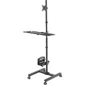 Macleans professionele Monitorstandaard - mobiel computerwerkstation op wielen - Pc-monitorstandaard houder 17-32 -, max 20kg, MC-793
