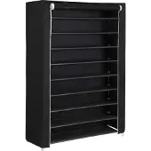 Leobert Textiele Schoenenkast Zwart – 9 Planken – Stoffen Schoenenrek 100x28x162 cm