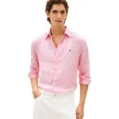 Tommy Hilfiger Heren Hemden Linen Bengal Stripe Rf Shirt - Roze - Maat L