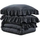 Sleeptime dekbedovertrek Ruffles - Microvezel - Antraciet - 1-persoons (140x220 + 60x70 cm)