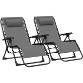 Outsunny Zero-gravity Stoelenset - Textiel - 90x65x112cm - Grijs