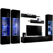 Meublorama Wandcompositie FLY C3 zwevend TV-meubel in hoogglans zwart met LED-design