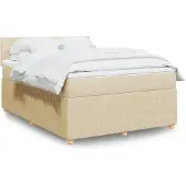 vidaXL Boxspring met matras stof crèmekleurig 140x200 cm