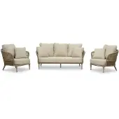 BUITEN living Palermo stoel-bank loungeset 5 personen | aluminium + touw | Sandstone | 3-delig