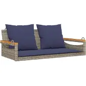 vidaXL Schommelbank met kussens 109x62x40 cm poly rattan grijs