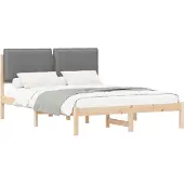 vidaXL Bedframe met Gevoerde Hoofdbord Bruin en Lichtgrijs