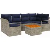 vidaXL Tuinbank Set 7 st Grijs poly rattan
