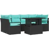 vidaXL Tuinbank Set 7 st 6-Aantal zitplaatsen Zwart en Blauw