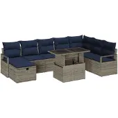 vidaXL Tuinbank Set 9 st poly rattan
