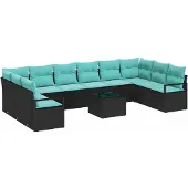 vidaXL Bankstel 11 st Zwart poly rattan