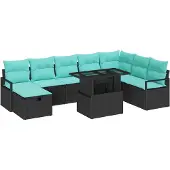 vidaXL Tuinbank Set 9 st poly rattan