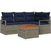 vidaXL Tuinbank Set 5 st Grijs poly rattan