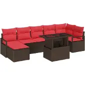 vidaXL Tuinbank Set 8 st Bruin en Rood poly rattan