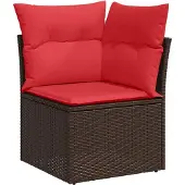 vidaXL Bankstel met kussen met opslag Bruin en Rood poly rattan