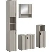 Furnilux Badcombinatie kasjmier look 4-delige set met spiegelkast en wastafel