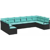 vidaXL Bankstel 10 st Zwart poly rattan