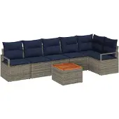 vidaXL Tuinbank Set met kussen 7 pcs Grijs poly rattan