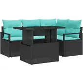 vidaXL Tuinbank Set 5 st 4-Aantal zitplaatsen Zwart en Blauw
