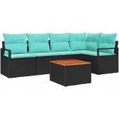 vidaXL Tuinbank Set 6 st Zwart poly rattan