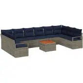 vidaXL Tuinbank Set 11 st Grijs poly rattan