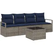 vidaXL Bankstel 5 st 4-Aantal zitplaatsen Grijs en Blauw poly rattan