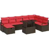 vidaXL Tuinbank Set 9 st poly rattan