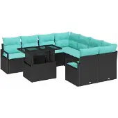 vidaXL Tuinbank Set 9 st 8-Aantal zitplaatsen Zwart en Blauw