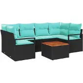 vidaXL Tuinbank Set 7 st Zwart poly rattan