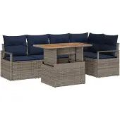 vidaXL Tuinbank Set 6 st 5-Aantal zitplaatsen Grijs en Marineblauw