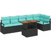 vidaXL Tuinbank Set 7 st 6-Aantal zitplaatsen Zwart en Teal