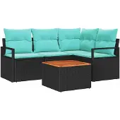 vidaXL Tuinbank Set 5 st Zwart poly rattan