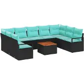 vidaXL Tuinbank Set 10 st Zwart poly rattan
