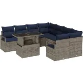 vidaXL Tuinbank Set 9 st 8-Aantal zitplaatsen Grijs en Marineblauw