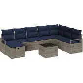 vidaXL Bankstel 9 st Grijs poly rattan
