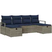 vidaXL Bankstel 6 st 6-Aantal zitplaatsen Grijs en Marineblauw