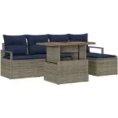 vidaXL Tuinbank Set 6 st Grijs en Marineblauw