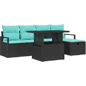 vidaXL Tuinbank Set 6 st Zwart poly rattan