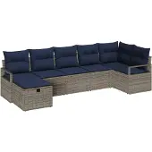 vidaXL Bankstel 7 st 7-Aantal zitplaatsen Grijs en Marineblauw