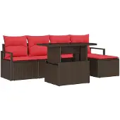 vidaXL Tuinbank Set 6 st Bruin en Rood poly rattan