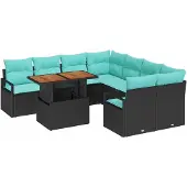 vidaXL Tuinbank Set 9 st 8-Aantal zitplaatsen Zwart en Teal