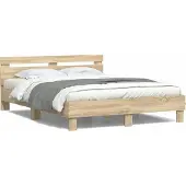 vidaXL Bedframe met hoofdeinde Sonoma 152 x 203 cm Bewerkt hout