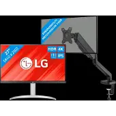 LG 27UP83AK-W + BlueBuilt Monitorarm Gasveer voor 1 Monitor