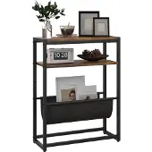 HOMCOM bijzettafel met 3 niveaus en stoffen vak - Banktafel - Bijzettafeltje - Opbergtafel - Bruin